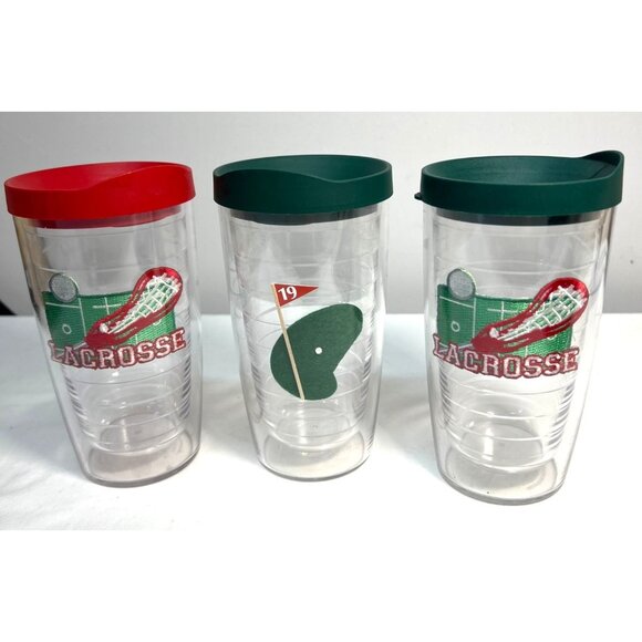 Set Of 3 Tervis Lacrosse & Golf Design Tumblers With Lids 16 Oz - Picture 1 of 5